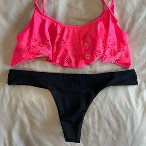 Victoria Secret sexy little thong bikini bottoms size M in black and navy blue.